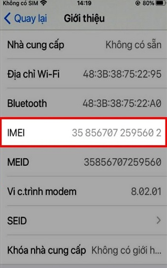 thông qua số IMEI